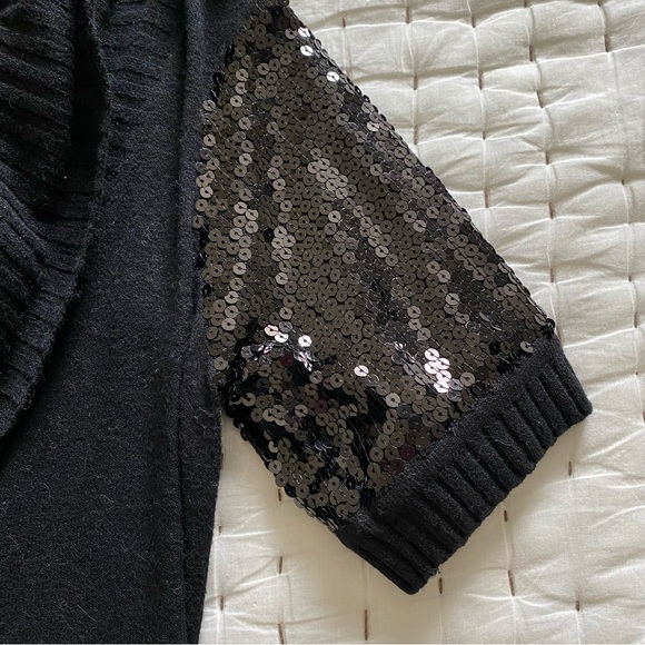 CACHE Black Cowl-Neck Sweater with Sequin Sleeves Size S - Picture 5 of 8